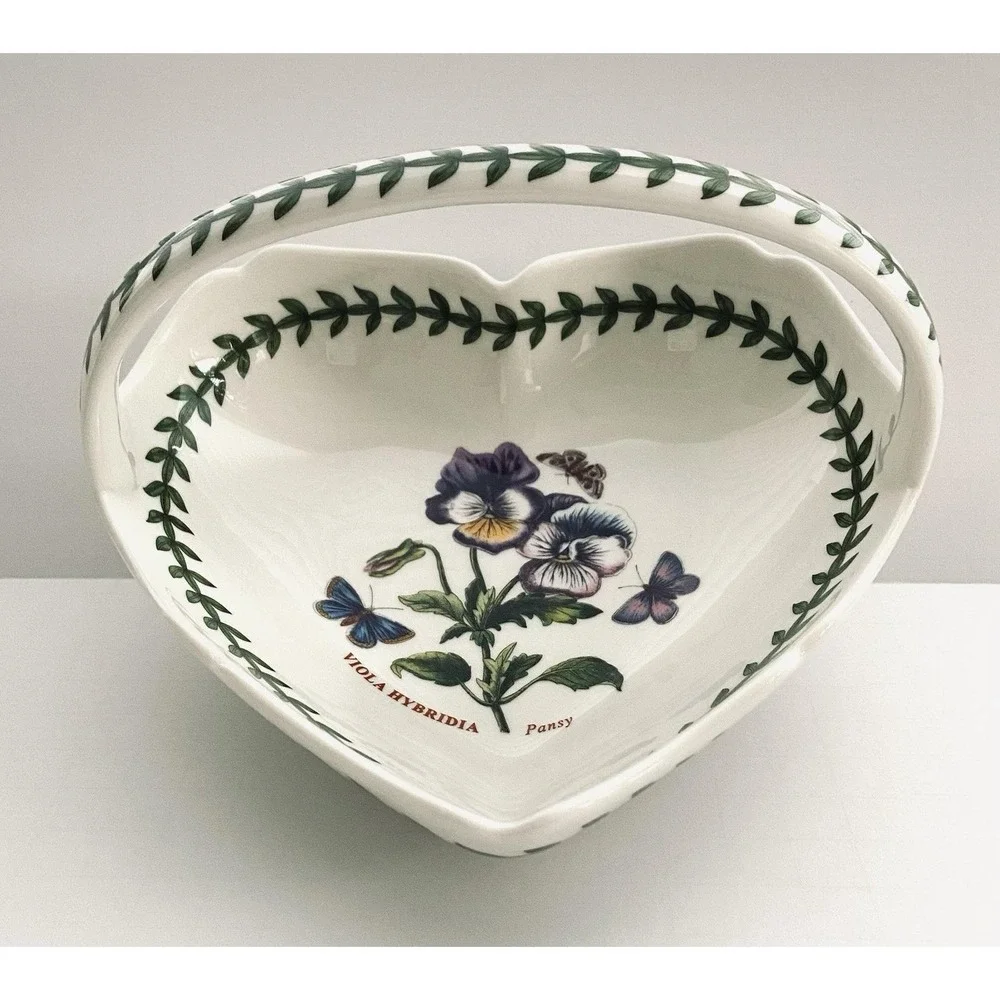 Portmeirion Botanic Garden Serving Dish Scalloped Basket Pansy Heart Shaped
